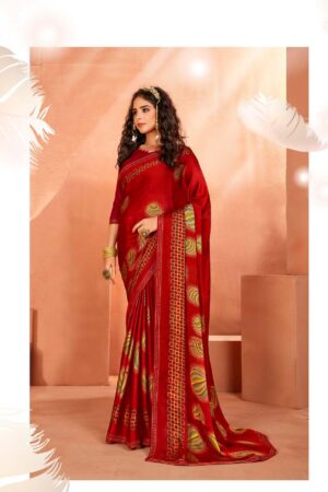 Vichitra Silk Printed Saree in Crimson Brown