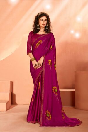 Vichitra Silk Printed Saree in beautiful Maroon color