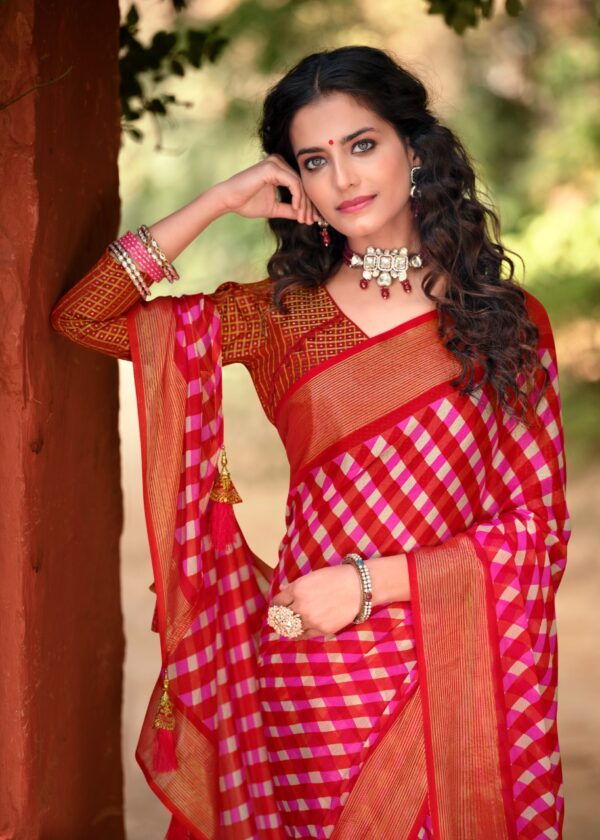 Moss Chiffon Saree in Red color