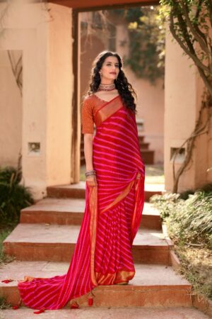 Attractive Butterfly Moss Chiffon Saree with Stripe Print