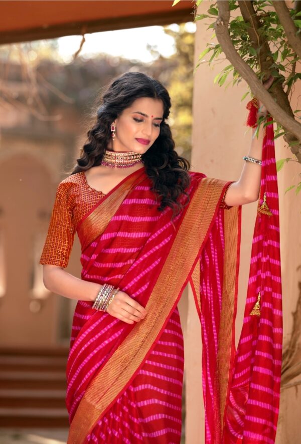 Attractive Butterfly Moss Chiffon Saree with Stripe Print