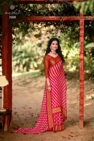 Moss chiffon saree in red color