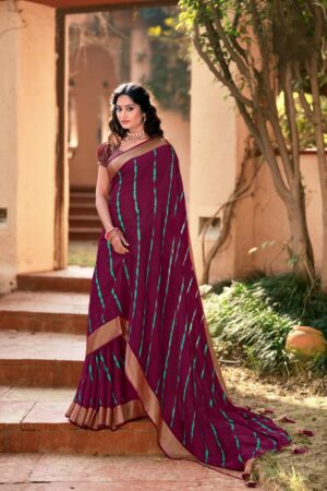 Butterfly Moss Chiffon Saree in Plum Color