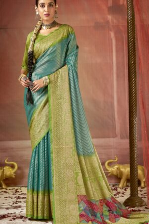 Brasso Sari in Teal Green Color