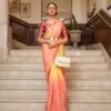 Chiffon Saree in yellow and Peach color