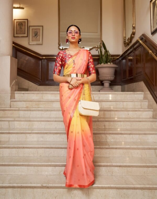 Chiffon Saree in yellow and Peach color