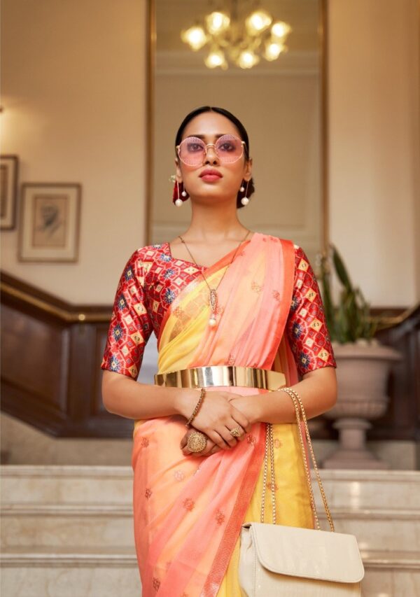 Chiffon Saree in yellow and Peach color