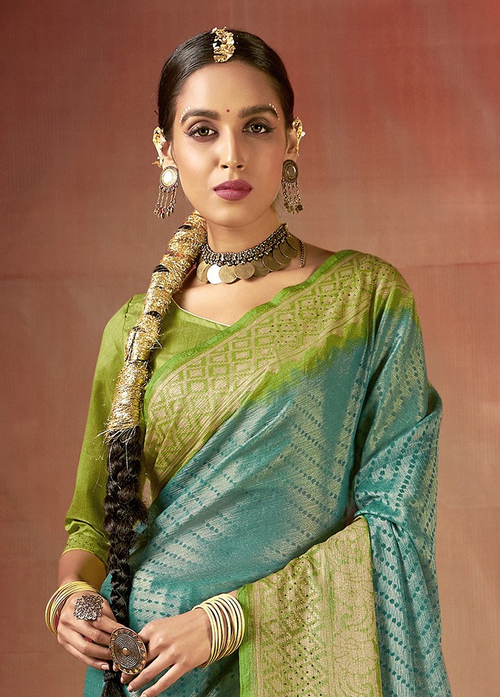 Brasso Sari in Teal Green Color