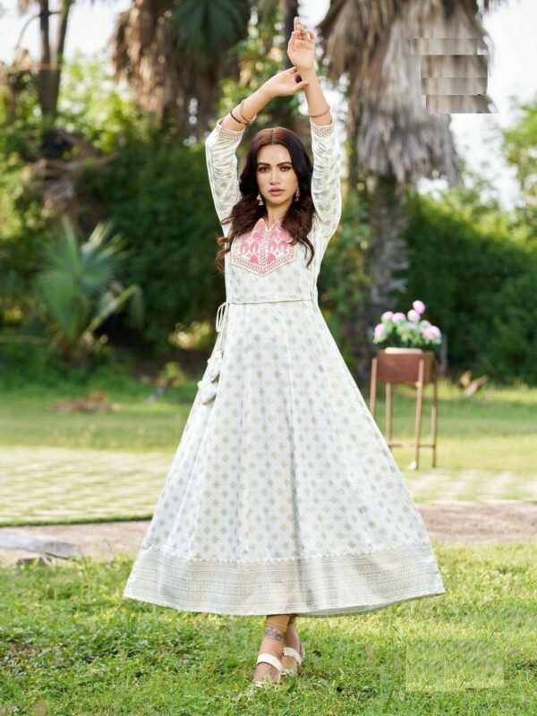 Long Anarkali gown with heavy Embroidery work in Off White