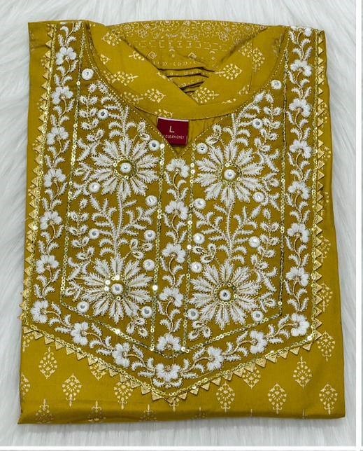 Long Anarkali gown with heavy Embroidery work in Yellow Color