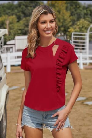 Red color one side ruffle Top